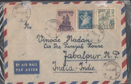 POLAND, 1956, Postally Used Airmail From Poland To India, 3 V, Horse, Hands, Statue, Building, Construction - Usados