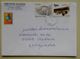 Cover From Greece To Lithuania On 2014 Plane Avion Globus Map - Covers & Documents