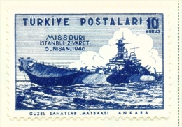 TURKEY  -  1946  USS Missouri  10k  Mounted/Hinged Mint - Unused Stamps
