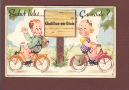 CHATILLON EN DIOIS (26) - CARTE A SYSTEME - SALUT BEBE CA ROULE - ENFANTS SUR VELOS - Châtillon-en-Diois