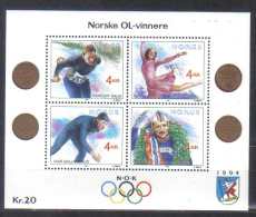 Norway Mi Bl 14 Winter Olympics Historic  Winners   Sheet   1994  MNH - Hiver 1994: Lillehammer