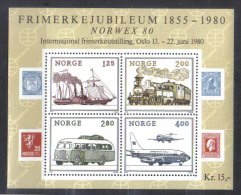 Norway Mi Bl 3  Stamp Exhibition NORWEX , Transport Train Aeroplane  Ship   Sheet   1980  MNH - Blocks & Sheetlets