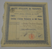 Sté Auxiliaire De Transports, Certificat établi à Bedford Petroleum Cy - Automobile