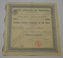 Sté Auxiliaire De Transports, Certificat établi à Collard - Automobile