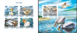 Maldives 2014, Pelicans, Fishes, 4val In BF +BF IMPERFORATED - Pelicans