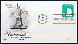 B0483 USA 1968, Pre-paid Cover, '6 C In God We Trust' Embossed Stamped Envelope' FDC, New York U551 - 1961-80