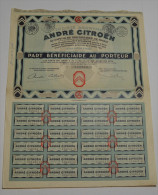 André Citroen, Part Bénéficiaire Signée Citroen - Automobile