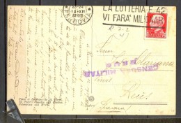 1939, TARJETA POSTAL CIRCULADA ENTRE ROMA Y REUS, MARCA DE CENSURA " CENSURA MILITAR - REUS" - Storia Postale