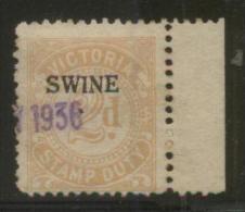 AUSTRALIA VICTORIA SWINE REVENUE 1930 2D BROWN MARGINAL COPY BF#12 - Fiscali