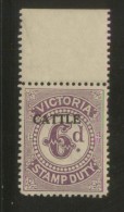 AUSTRALIA VICTORIA CATTLE  REVENUE 1927 6D VIOLET MARGINAL COPY NHM  BF#03 - Steuermarken