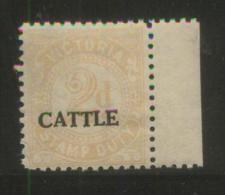 AUSTRALIA VICTORIA CATTLE REVENUE 1951 2D BROWN NHM MARGINAL COPY BF#40 - Revenue Stamps