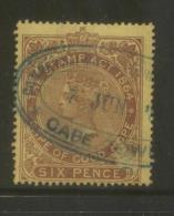 CAPE OF GOOD HOPE REVENUE 1876 6D BROWN & YELLOW WMK CROWN CC PERF 14 BF#85A - Cape Of Good Hope (1853-1904)