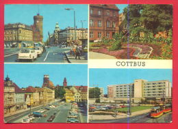 160460 / COTTBUS - CAR , RAILWAY TRAMWAY , CHOSEBUZ ERNST THALMANN PLATZ , BLUMENUHR HOTEL " LAUSITZ " Germany - Cottbus