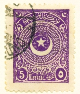 TURKEY  -  1923  Crescent And Star  5pi  Used As Scan - Usati