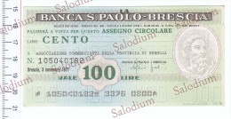 (*) BANCA S. PAOLO BRESCIA - MINIASSEGNI - Banconota Banknote - [10] Scheck Und Mini-Scheck