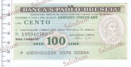 (*) BANCA S. PAOLO BRESCIA - MINIASSEGNI - Banconota Banknote - [10] Checks And Mini-checks