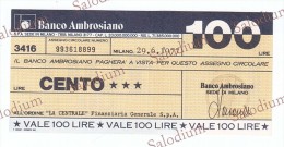 (*) BANCO AMBROSIANO - La Centrale Finanziaria Generale - MINIASSEGNI - Banconota Banknote Assegno - [10] Scheck Und Mini-Scheck