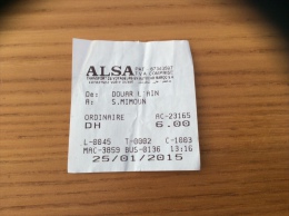 Ticket De Transport (Bus) "Douar L'ain - S. Mimoun - ALSA" Maroc - Europe