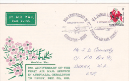 Australia 1971 50th Anniversary First Air Mail Service Geraldton-Derby Cover - Brieven En Documenten