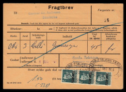 1955. Postfærge. Fr. IX. 50 Øre Bluegreen In 3-strip On Fragtbrev To Sønderho, Fanø Can... (Michel: PF38) - JF104780 - Pacchi Postali