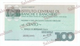 ISTITUTO CENTRALE DI BANCHE E BANCHIERI - BANCO DI BERGAMO - MINIASSEGNI - Banconota Banknote Assegno - [10] Scheck Und Mini-Scheck