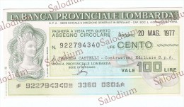 BANCA PROVINCIALE LOMBARDA - Impresa Castelli Costruzioni Edili - Bergamo - MINIASSEGNI - Banconota Banknote Assegno - [10] Scheck Und Mini-Scheck