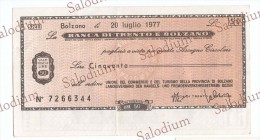 BANCA DI TRENTO E BOLZANO - Bozen - MINIASSEGNI - Banconota Banknote Assegno - [10] Checks And Mini-checks