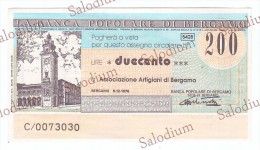 LA BANCA POPOLARE DI BERGAMO - Artigiano - MINIASSEGNI - Banconota Banknote Assegno - [10] Scheck Und Mini-Scheck