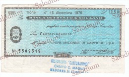 BANCA DI TRENTO E BOLZANO - TIONE - FUNIVIE MADONNA DI CAMPIGLIO - MINIASSEGNI - Banconota Banknote Assegno - [10] Scheck Und Mini-Scheck