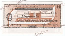 BANCA DI TRENTO E BOLZANO - BOZEN - MINIASSEGNI - Banconota Banknote Assegno - [10] Chèques