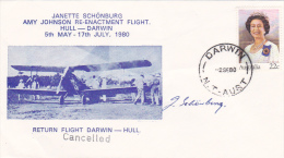 Australia 1980 Re-Enactment Flight Hull-Darwin Signed Cover - Brieven En Documenten