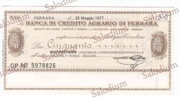 BANCA DI CREDITO AGRARIO DI FERRARA - Autostrade Bologna - MINIASSEGNI - Banconota Banknote Assegno - [10] Scheck Und Mini-Scheck