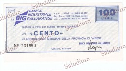 BIG BANCA INDUSTRIALE GALLARATESE - GALLARATE VARESE - MINIASSEGNI - Banconota Banknote Assegno - [10] Assegni E Miniassegni