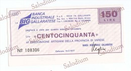 BIG BANCA INDUSTRIALE GALLARATESE - GALLARATE VARESE - MINIASSEGNI - Banconota Banknote Assegno - [10] Scheck Und Mini-Scheck