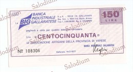 BIG BANCA INDUSTRIALE GALLARATESE - GALLARATE VARESE - MINIASSEGNI - Banconota Banknote Assegno - [10] Assegni E Miniassegni