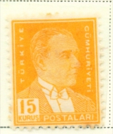 TURKEY  -  1931 To 1954  Kemal Attaturk  15k  Mounted/Hinged Mint (fox Mark On Reverse) - Unused Stamps