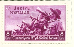 TURKEY  -  1938  Proclamation Of The Republic  8k  Mounted/Hinged Mint - Unused Stamps