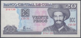 2002-BK-2 CUBA 20$ CAMILO CIENFUEGOS. ERROR IMPRESO SOLO ANVERSO. REVERSO EN BLANCO. RARO. UNC. - Kuba