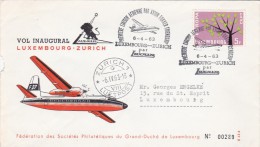 Luxembourg 1963 First Flight Luxembourg-Zurich - Brieven En Documenten