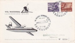 Luxembourg 1965 First Flight Luxembourg-Milan - Cartas & Documentos