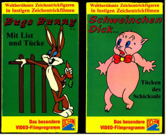 2 X VHS Video Kinderfilme  -  Bugs Bunny : Mit List Und Tücke  -  Schweinchen Dick : Tücken Des Schicksals - Enfants & Famille