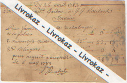 Facture, 26 Avril 1783, Marseille, J. J. Raubert Au Capitaine Gardon, Façon D´une "voille" De Chaloupe Et Sa Polaire... - ... - 1799