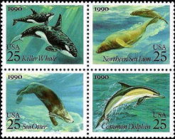 USA 1990 Sea Creatures Stamps Sc#2508-11 2511a Killer Whale Sea Lion Otter Dolphin - Baleines