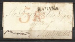 A6A-CARTA PREFILATELIA DEPENDENCIAS POSTALES ESPAÑOLA ULTRAMA1835,CARTA PREFILATELICA DE ANTILLAS  A SANTANDER,MARCA - ...-1850 Préphilatélie