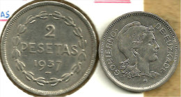 SPAIN EUZKADI 2 PESETAS WREATH FRONT WOMAN HEAD BACK 1937 EF KM2 READ DESCRIPTION CAREFULLY !!! - Zona Republicana