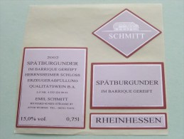 Spätburgunder Rheinhessen SCHMITT Worms 2002 ( Zelfklevend - Autocollant / Details Zie Foto ) !! - Riesling