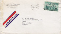 United States Via Airmail Label HEALY & FUSFIELD New York 1953 Cover Lettre ISLE OF WIGHT England - 2c. 1941-1960 Covers