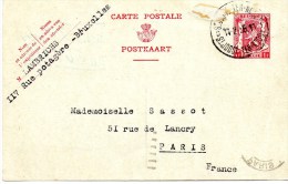 - POSTKAART Postée à BRUXELLES Pour PARIS, Année 1938 - Scan Verso - - Drukkerij & Papieren