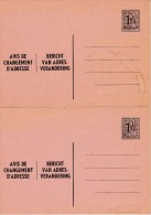 AP - 2 Entiers Postaux Tâchés - Carte Postale Avis De Changement D'adresse N° 15 - Chiffre Sur Lion Héraldique - 1,50 C - Adressenänderungen