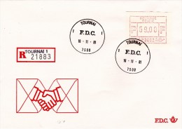 E01-024 - Belgique Enveloppe FDC Recommandé 21883 Va - Vignette  Du 16-11-1981 - COB  - Cachet De 7500 Tournai 1 - Série - Andere & Zonder Classificatie